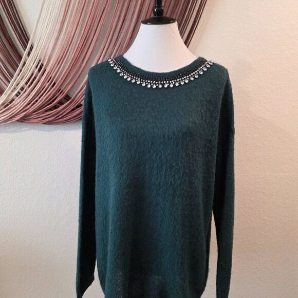 Hinge Embellished Emerald Sweater Sz L - Picture 3 of 5